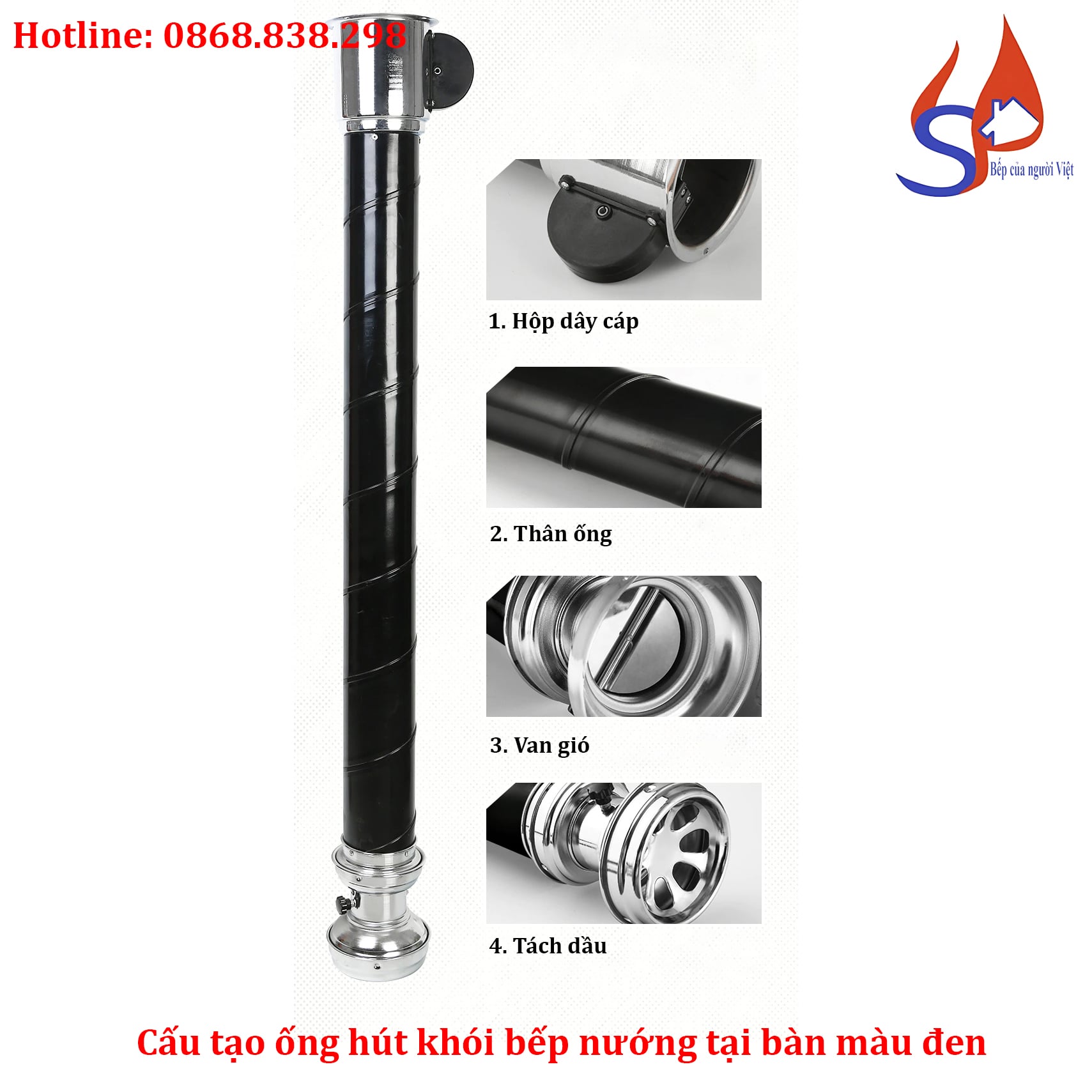 Cấu tạo ống hút khói bếp nướng tại bàn màu đen