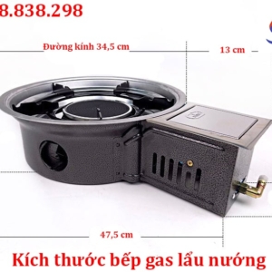 Kích thước bếp gas lẩu nướng âm bàn Hàn Quốc