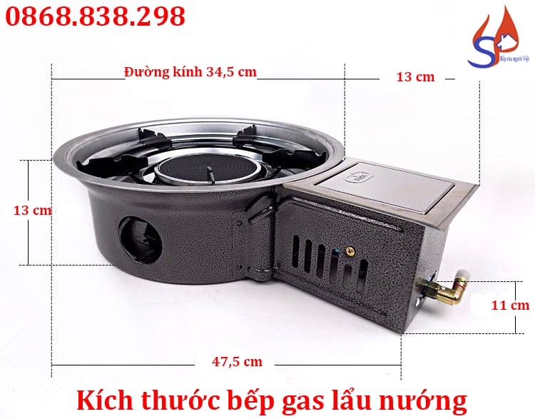 Kích thước bếp gas lẩu nướng âm bàn Hàn Quốc