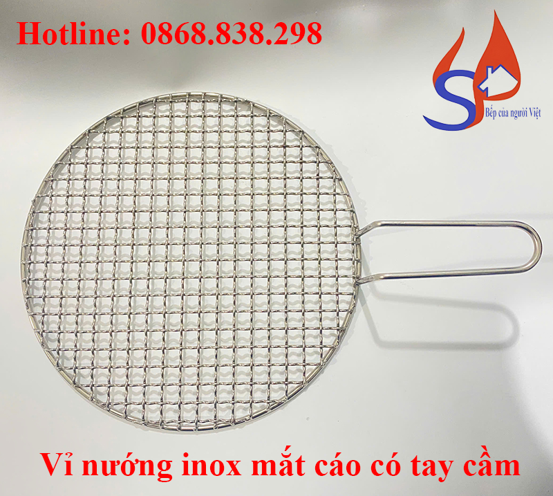 Vỉ nướng inox mắt cáo có tay cầm