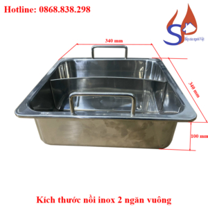 Kích thước nồi inox 2 ngăn vuông
